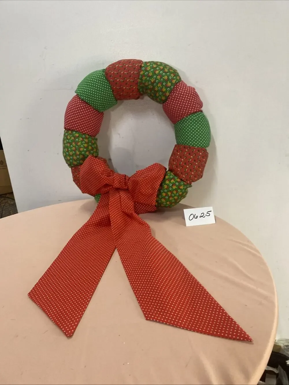 Vintage 70's Wreath Quilted Stuffed Fabric Handmade Retro Cottagecore Country...